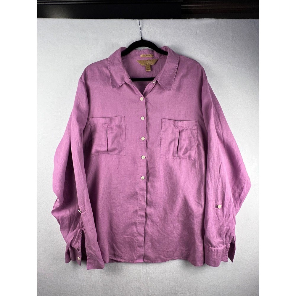 Investments Woman Gold Label 24W Purple Linen‎ Shirt Coastal Plus Size